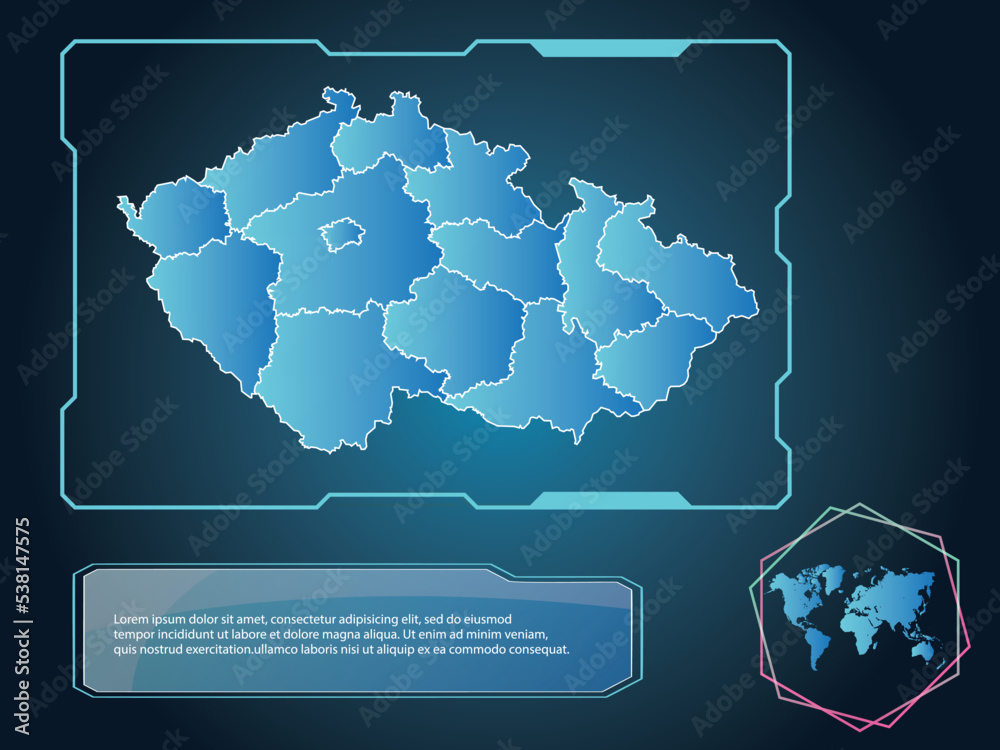 Czech Republic Map infographic technology blue Color element collection ...
