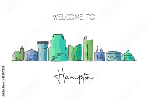 Slika na platnu One single line drawing Hampton city skyline, Virginia