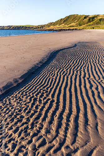 Evening light on patterns in the sand at Ardwell Bay  Dumfries   Galloway  Scotland UK