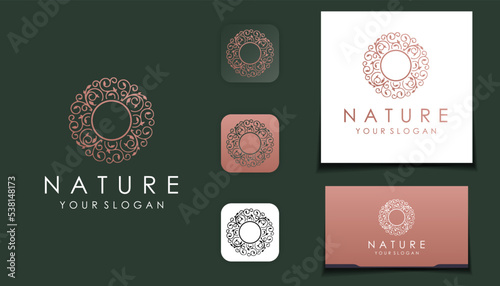 Floral logo. Flower icon. Floral emblem. Cosmetics, Spa, Beauty salon, Decoration, Boutique logo. Luxury, Business, Royal Jewellery, Hotel Logo. Interior Icon. Resort and Restaurant Logo.