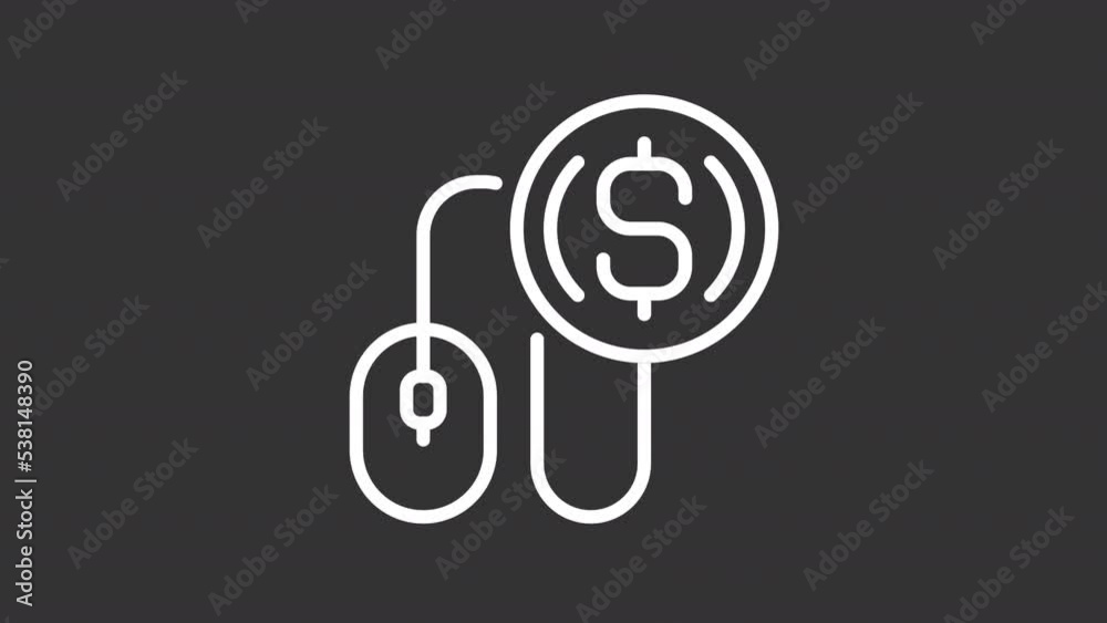 Animated click pay white line icon. Digital advertising method. Website traffic. Seamless loop HD video with alpha channel on transparent background. Motion graphic design for night mode Animated click pay white line icon. Digital advertising method. Website traffic. Seamless loop HD video with alpha channel on transparent background. Motion graphic design for night mode