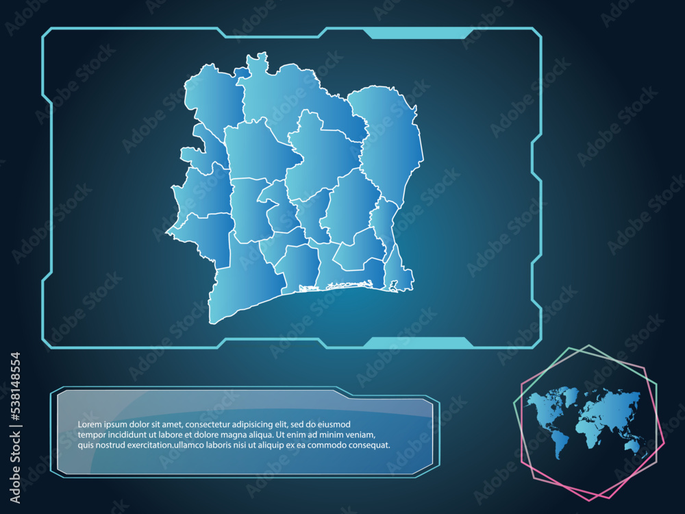 Ivory Coast Map infographic technology blue Color element collection ...