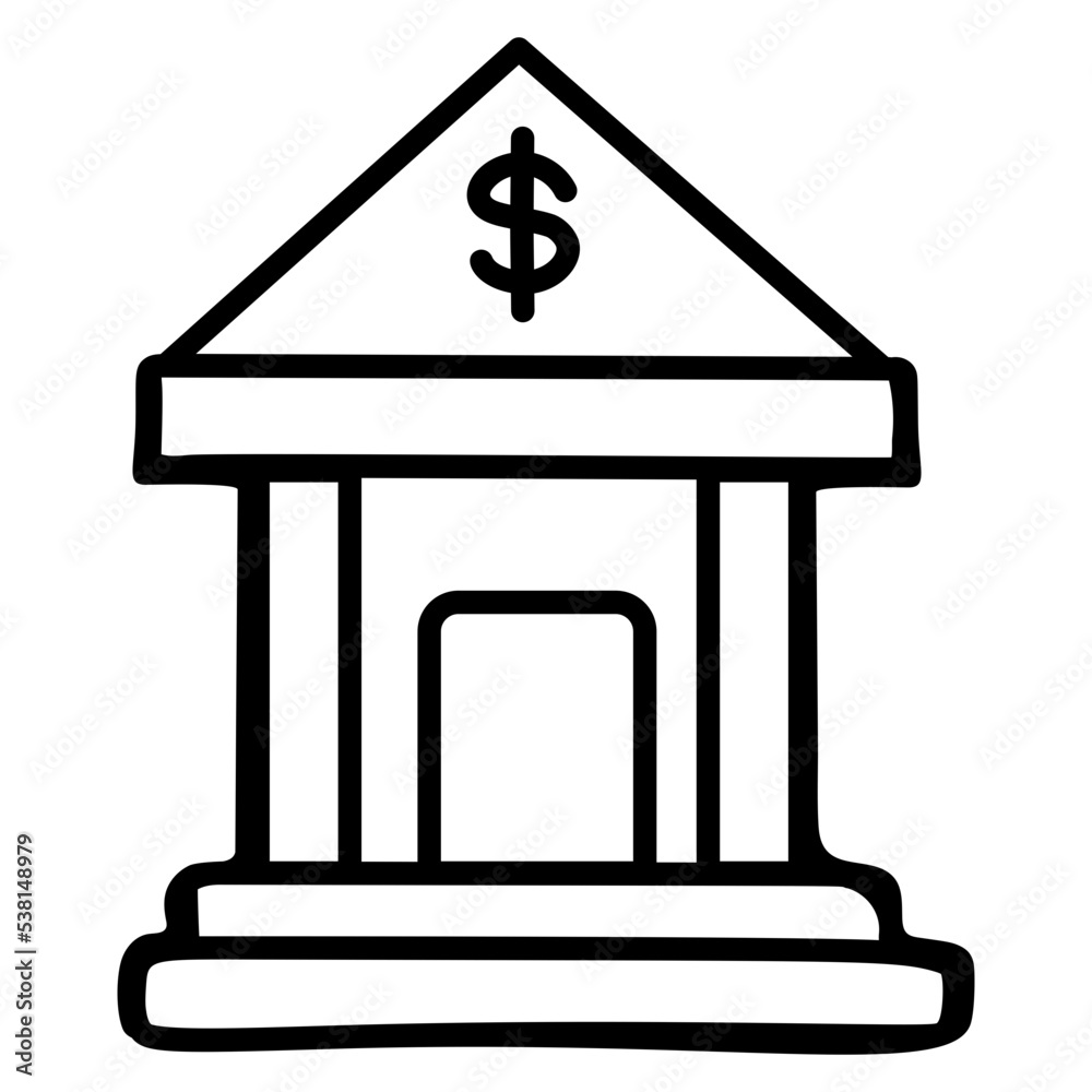 Creatively designed doodle icon of bank 