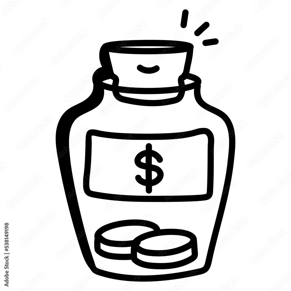 A handy doodle icon of coins jar  