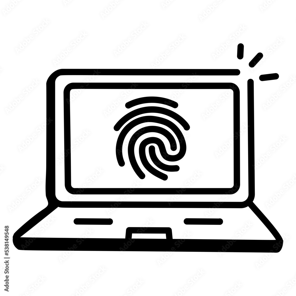 A premium doodle icon of laptop biometric A premium doodle icon of laptop biometric
