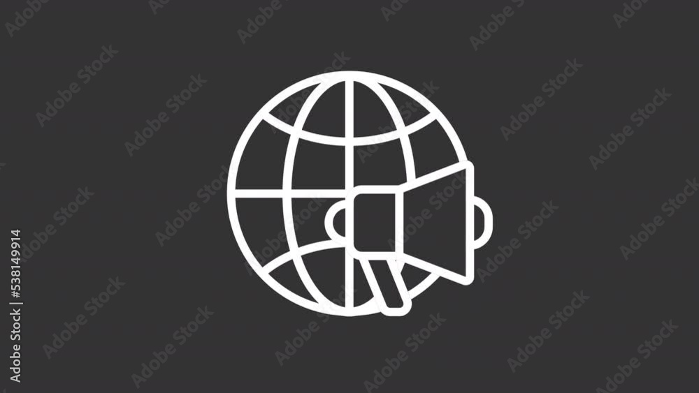 Animated worldwide white line icon. Marketing. International distribution. Business campaign. Seamless loop HD video with alpha channel on transparent background. Motion graphic design for night mode