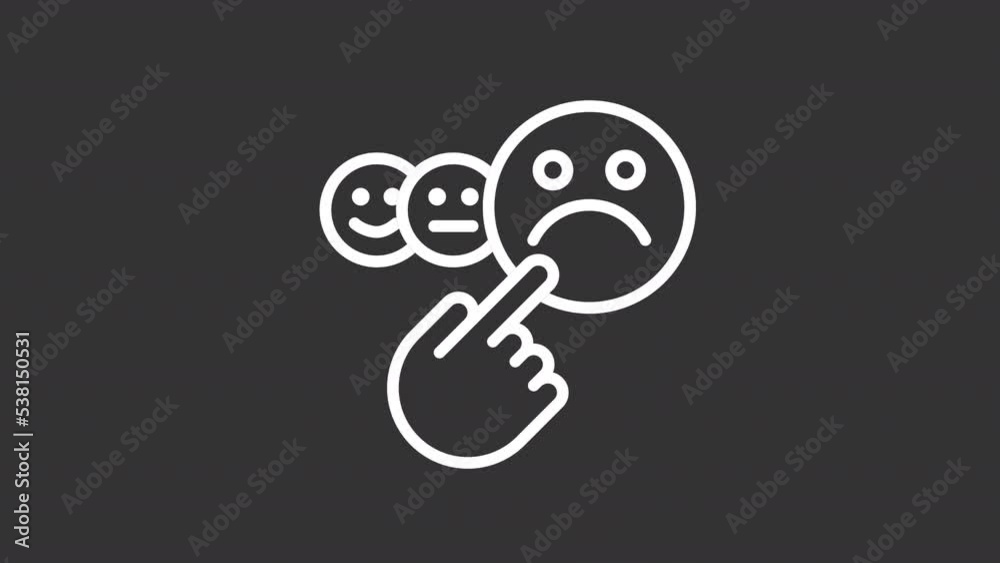 Animated sad emotion white line icon. Negative feedback. Unsatisfied