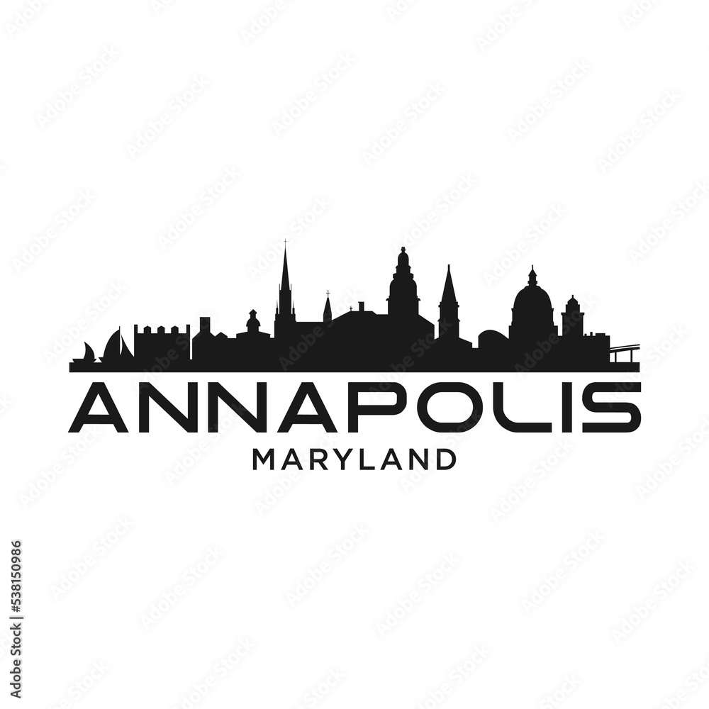 Annapolis maryland city skyline silhouette with black buildings