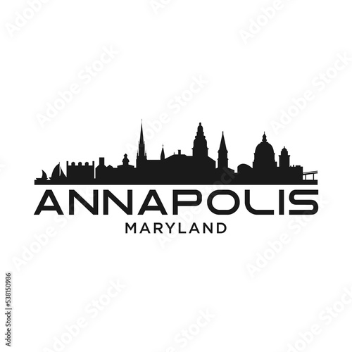 Annapolis maryland city skyline silhouette with black buildings