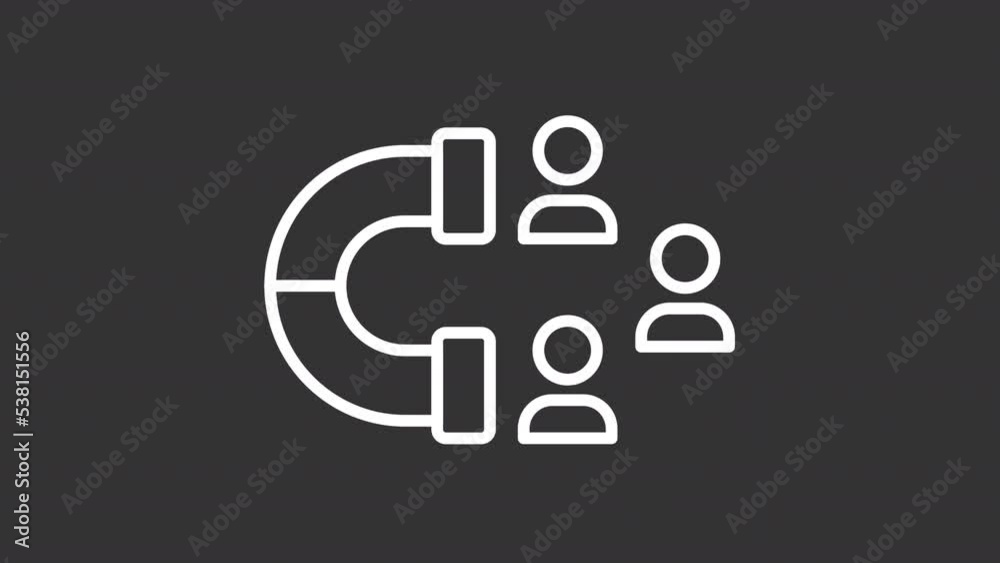 Animated attracting white line icon. Appealing new customers. Marketing strategy. Seamless loop HD video with alpha channel on transparent background. Motion graphic design for night mode Animated attracting white line icon. Appealing new customers. Marketing strategy. Seamless loop HD video with alpha channel on transparent background. Motion graphic design for night mode
