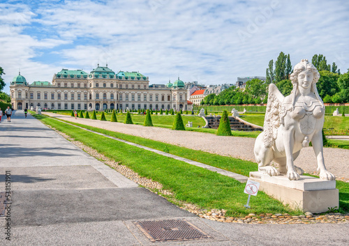 Photography Vienna, Austria - June 2022: View with Belvedere Palace (Schloss Belvedere) buil