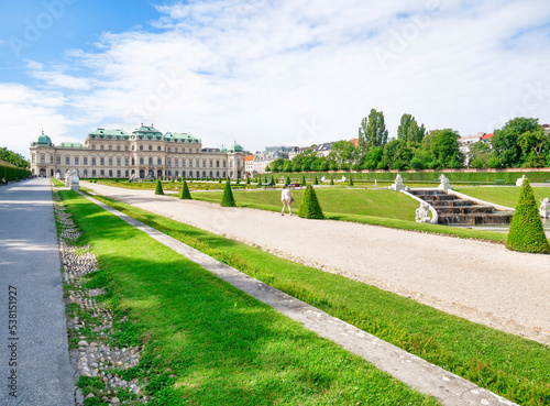 Photography Vienna, Austria - June 2022: View with Belvedere Palace (Schloss Belvedere) buil