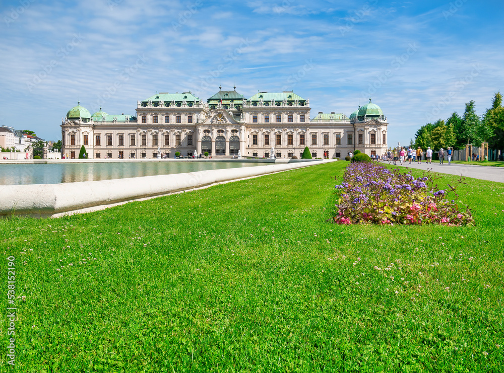 Vienna, Austria - June 2022:View with Belvedere Palace (Schloss Belvedere) built in Baroque architectural style and located in Vienna, Austria