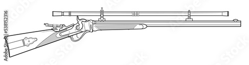 Vector illustration of the Sharps rifle with a scope and folded diopter on the white background. Right side. photo