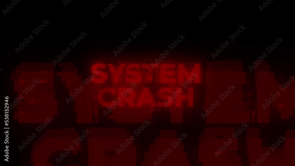 SYSTEM CRASH Red Warning Error Alert Computer Virus alert Hacking Message Glitch. Cyber security threats. Hacking, breach security system, cybercrime, piracy and digital safety, malware by hacker.