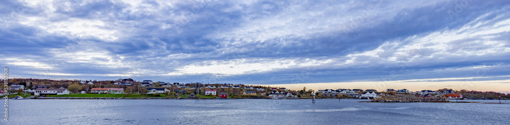 Panorama Brønnøysund harbor in twilight,Nordland county