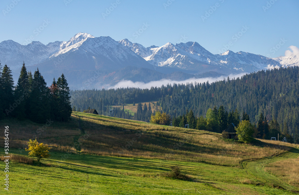 Panorama of the Tatra Mountains from the viewpoint at Bukowina Tatrzanska.