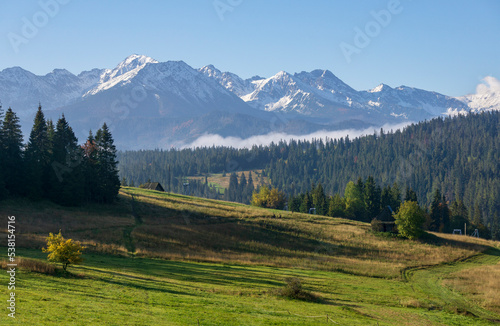 Panorama of the Tatra Mountains from the viewpoint at Bukowina Tatrzanska.
