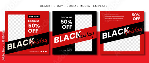 black friday fashion sale black red white social media post template design, event promotion banner vector