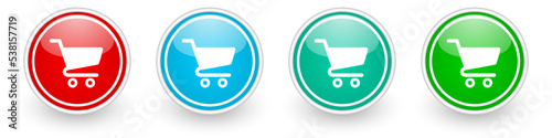 Shopping cart, shop, sale vector icons, colorful glossy buttons on white