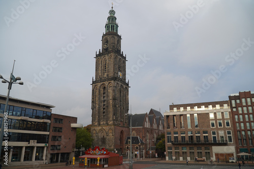 Central Grote Markt square, Groningen, Netherlands with tourist office and medieval Martini church and tower (Martinitoren) photo