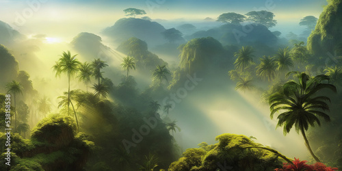 misty morning in the mountains tropical trees