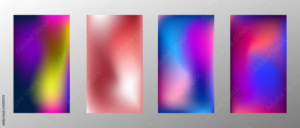 Abstract bright gradient background. Set of 4 backgrounds. Creative modern vector illustration. Holographic spectrum for coating.