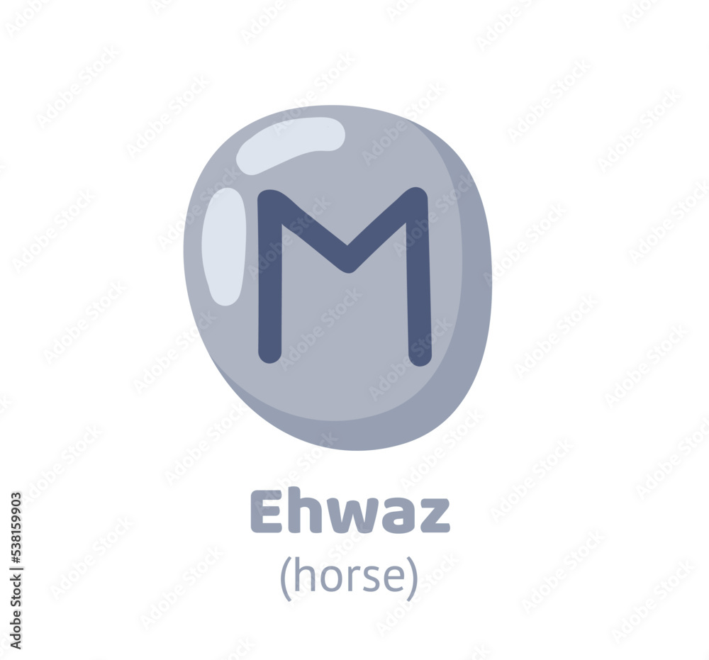 Ehwaz rune, runic inscription engraving on grey stone. Symbol of horse. Magic, witchcraft, game element. Nordic alphabet, viking letter. Hand drawn flat vector illustration. Ehwaz rune, runic inscription engraving on grey stone. Symbol of horse. Magic, witchcraft, game element. Nordic alphabet, viking letter. Hand drawn flat vector illustration.