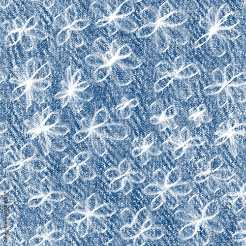 Seamless paisley pattern with stamped distressed effect. abstract ethnic paisley pattern in Indian style on indigo, denim background.
