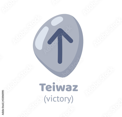 Teiwaz (victory) rune, runic inscription engraving on grey stone. Magic, witchcraft, game element. Nordic alphabet, viking letter. Hand drawn flat vector illustration.