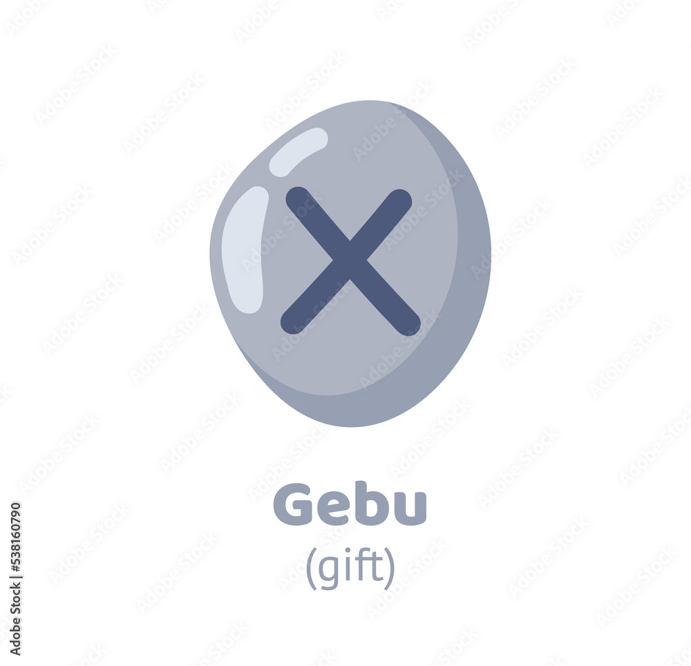 Gebu (gift) rune, runic inscription engraving on grey stone. Magic, witchcraft, game element. Nordic alphabet, viking letter. Hand drawn flat vector illustration. Gebu (gift) rune, runic inscription engraving on grey stone. Magic, witchcraft, game element. Nordic alphabet, viking letter. Hand drawn flat vector illustration.