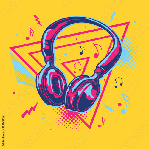 Music design - colorful musical headphones and notes