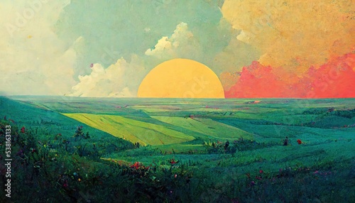 Summer, vacation, family, avant-garde, high-chroma, fine art