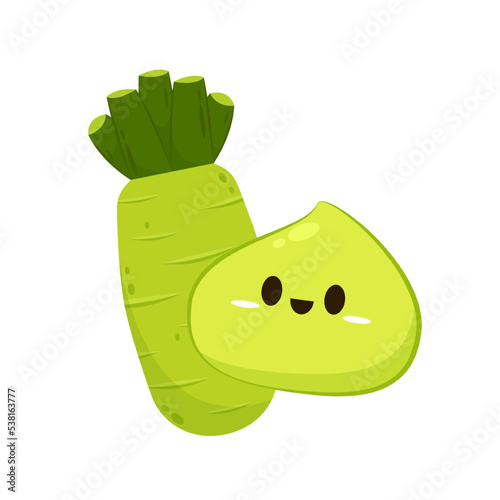 Wasabi character design. wasabi vector on white background. Wasabi Root vector.