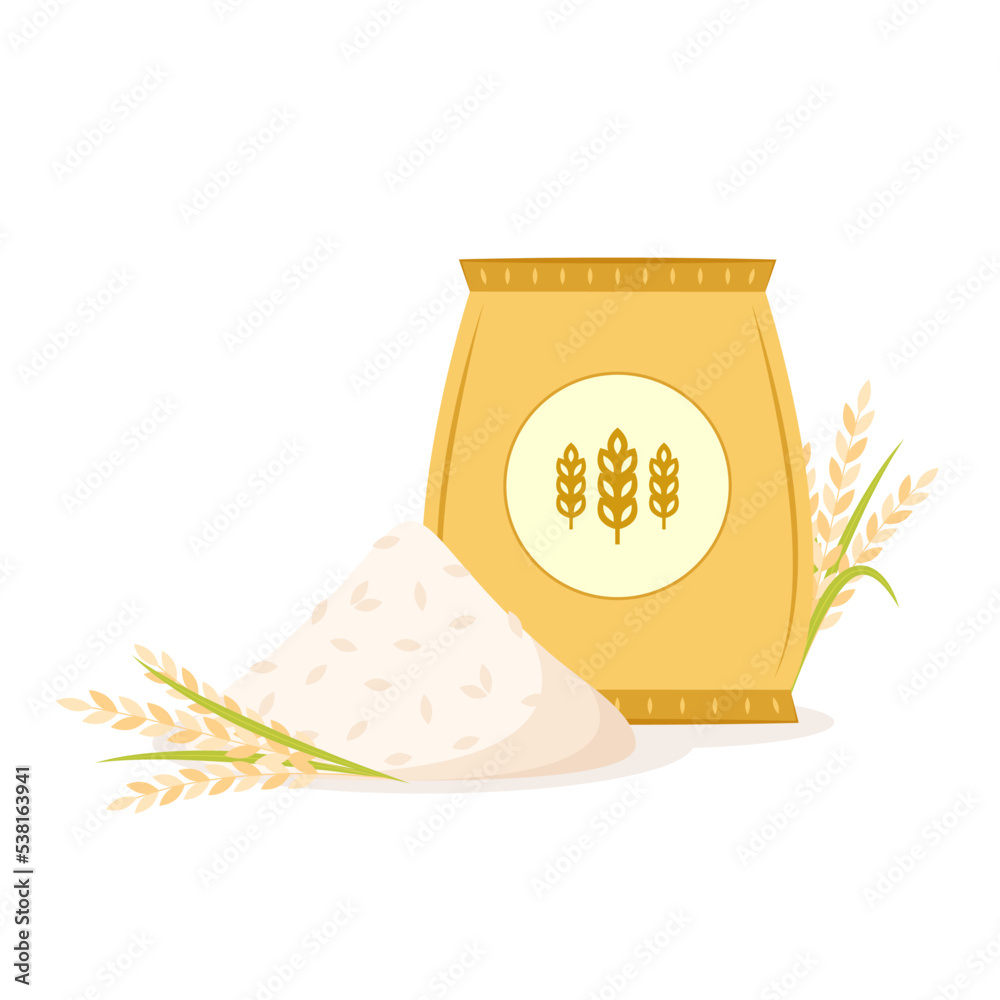 Rice sack cartoon vector. Rice bag. symbol. Paddy vector. Pile of Rice