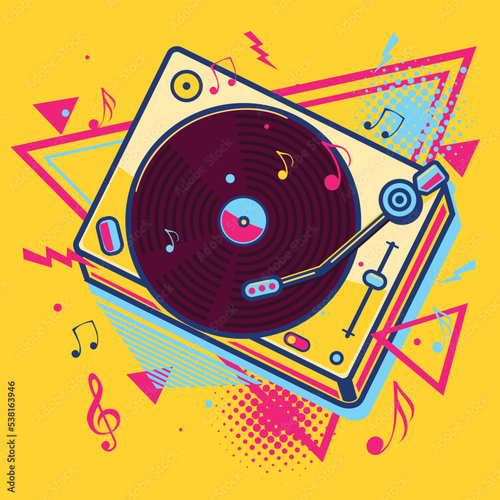 Obraz premium Music design - Colorful retro musical vinyl record player turntable