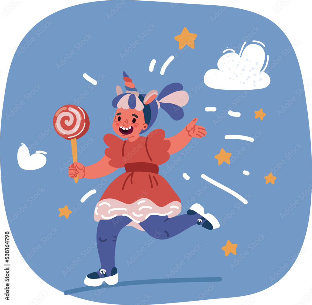 Naklejka premium Vector illustration of Fairy tale Princess Unicorn costume outfit.