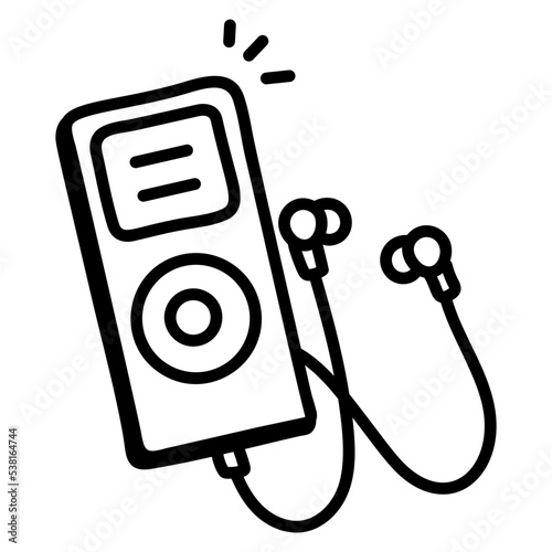 A trendy hand drawn icon of mp3 player 