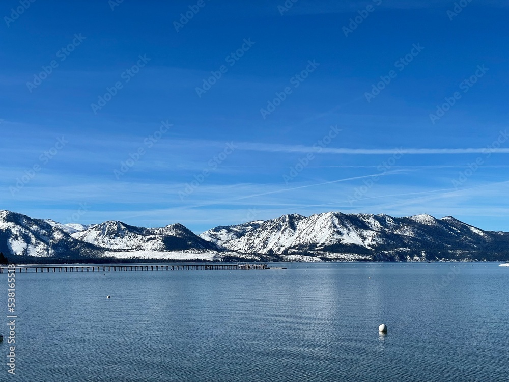 lake and mountains in the winter