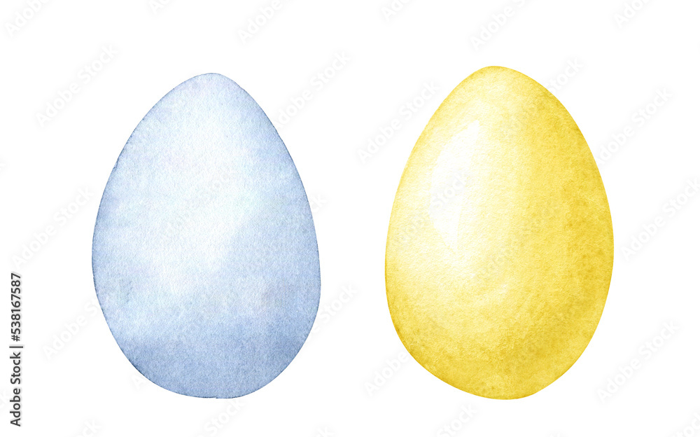 Watercolor blue and yellow eggs, isolated on transparent background Watercolor blue and yellow eggs, isolated on transparent background