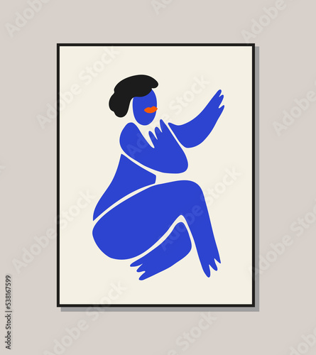  Woman figure in a trendy minimalist style, Inspired by Matisse. Vector Art for creating patterns, posters, covers and postcards. 