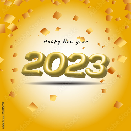 Banner 3D gold Happy new year vector illustration
