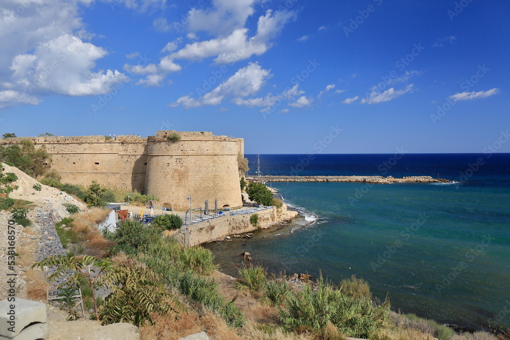 Kyrenia in northern Cyprus, fortress, sea bay, blue sky