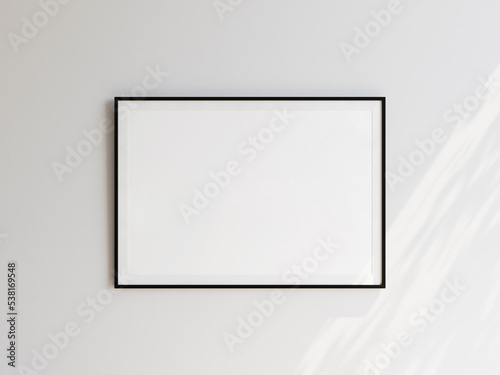 Large landscape picture with thin black frame over white background. Template for your content. 3D illustration.