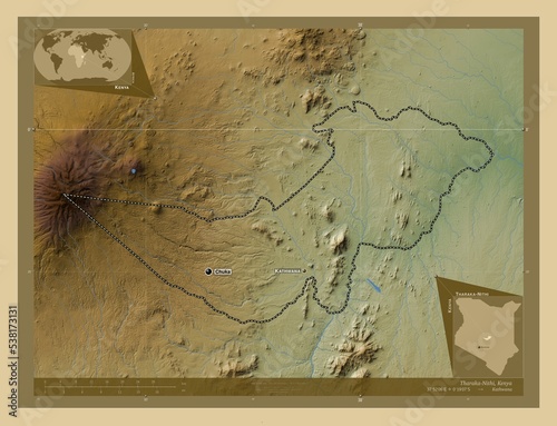 Tharaka-Nithi, Kenya. Physical. Labelled points of cities photo