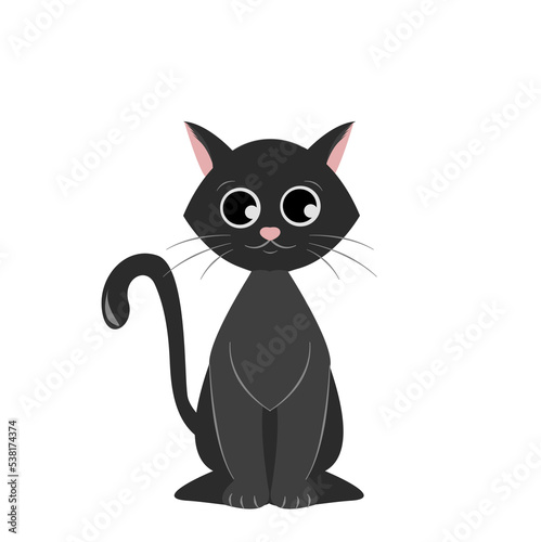 illustration of a black cat on a white background. Design element printing on fabrics, in books, sketchbook, paper.