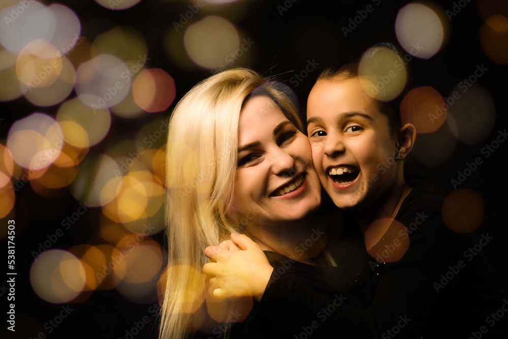 family and garland bokeh background