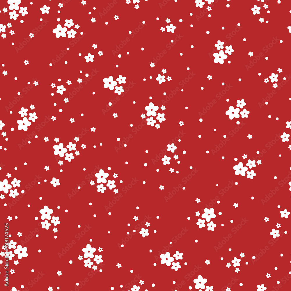 custom made wallpaper toronto digitalseamless vintage pattern. small white flowers and dots. red  background. vector texture. fashionable print for textiles and wallpaper.