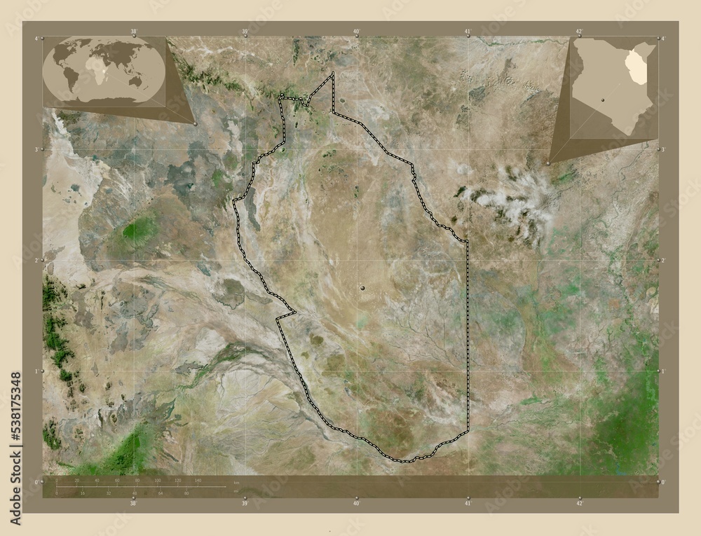 Fototapeta premium Wajir, Kenya. High-res satellite. Major cities