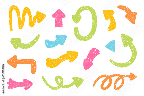 Abstract colorful arrows with grunge texture. Infographic design elements. Vector collection.